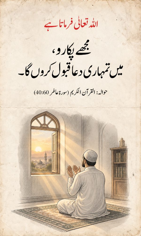 مجھے پکارو میں قبول کروں گا – سورۃ غافر 40:60 کوٹ کارڈ