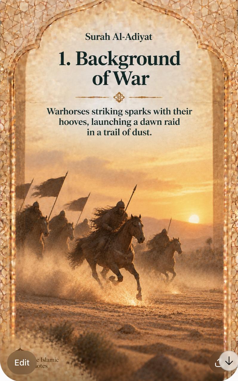1. Background of War – Warhorses striking sparks with their hooves, launching a dawn raid in a trail of dust.