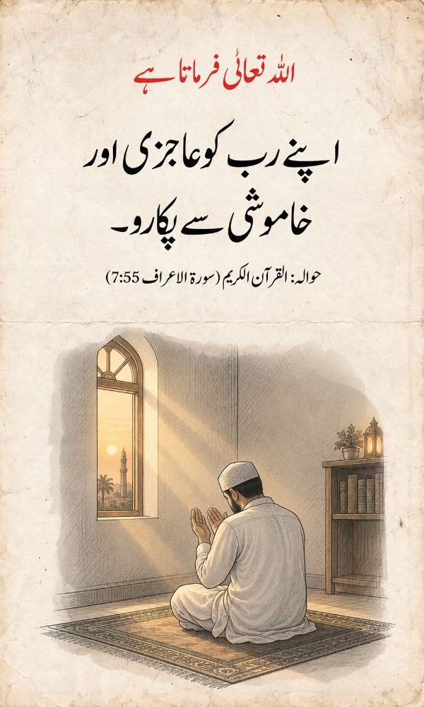 اپنے رب کو عاجزی اور خاموشی سے پکارو – سورۃ الاعراف 7:55 کوٹ کارڈ
