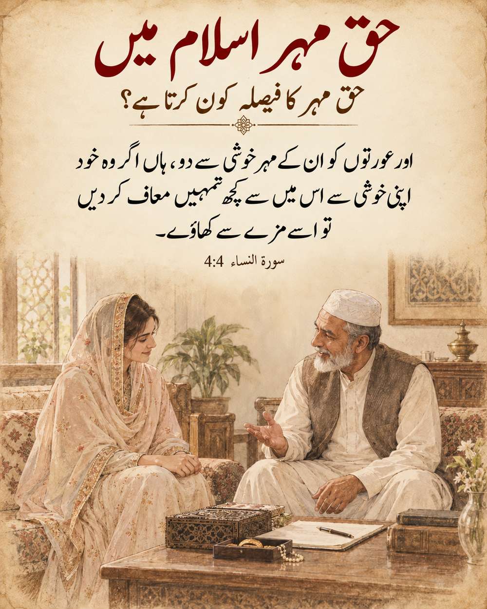 حق مہر کا فیصلہ کون کرتا ہے - سورۃ النساء 4:4