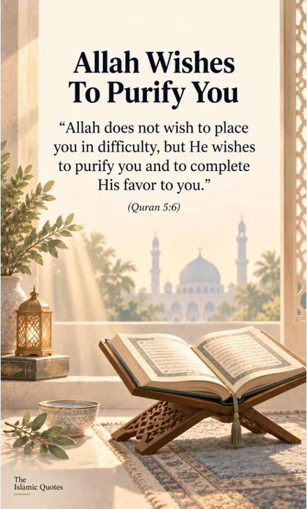Islamic quote from Quran 5:6, Allah wishes to purify you