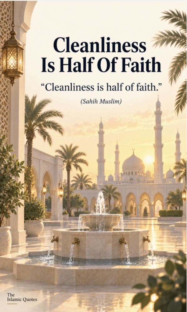 Islamic quote from Sahih Muslim, cleanliness is half of faith