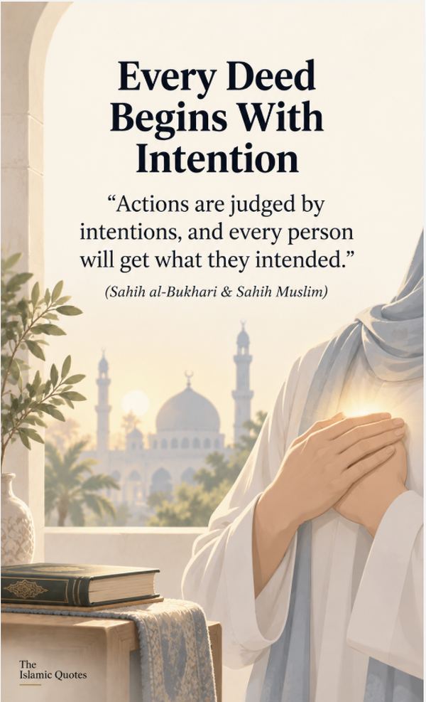 Islamic quote on niyyah, every deed begins with intention