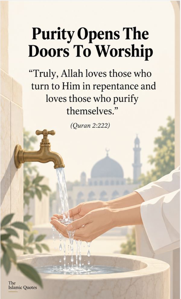 Islamic quote on purification opening the doors to worship, Quran 2:222