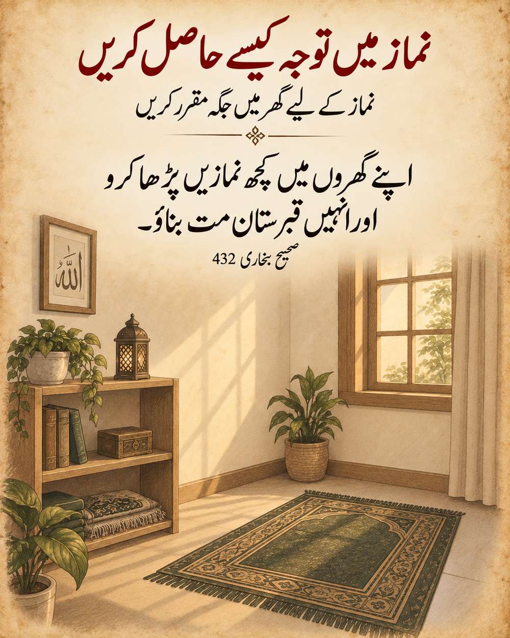 نماز کے لیے گھر میں جگہ مقرر کریں - صحیح بخاری 432