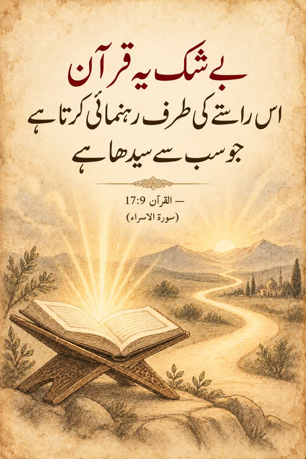 بے شک یہ قرآن اس راستے کی طرف رہنمائی کرتا ہے جو سب سے سیدھا ہے - القرآن 17:9