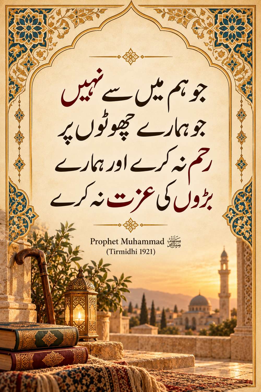 جو ہم میں سے نہیں جو ہمارے چھوٹوں پر رحم نہ کرے اور ہمارے بڑوں کی عزت نہ کرے - حدیث نبوی