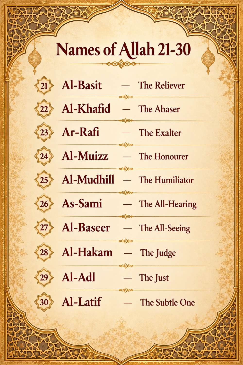 99 Names of Allah 21-30 with meanings