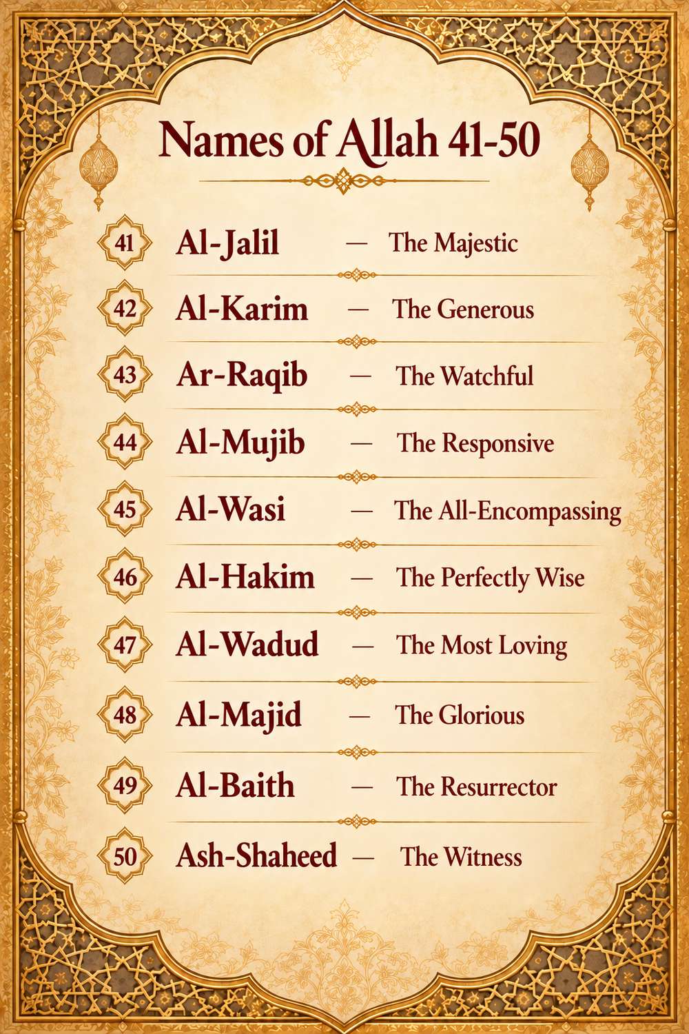 99 Names of Allah 41-50 with meanings