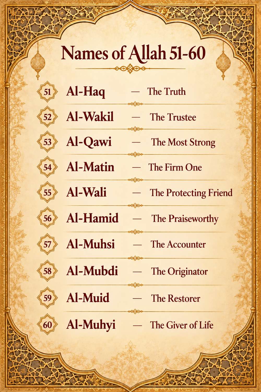 99 Names of Allah 51-60 with meanings